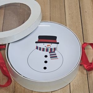 SNOWMAN DESSERT PLATES - SET OF FOUR - WITH BOX - TOP HAT SCARF CARROT NOSE
